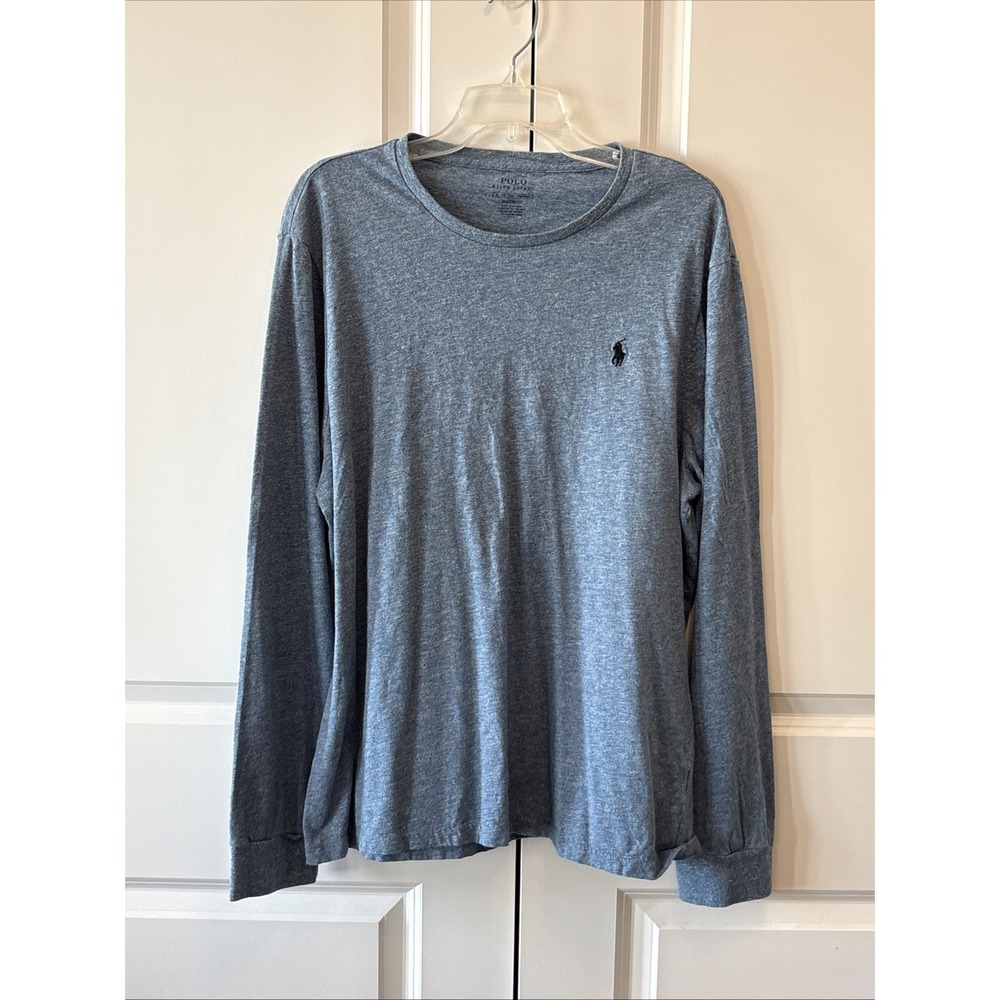 Polo Ralph Lauren Long Sleeve T Shirt Mens XL Heather Blue Custom Fit Cotton
